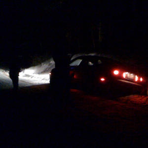 Our car is safely nestled in a ditch.