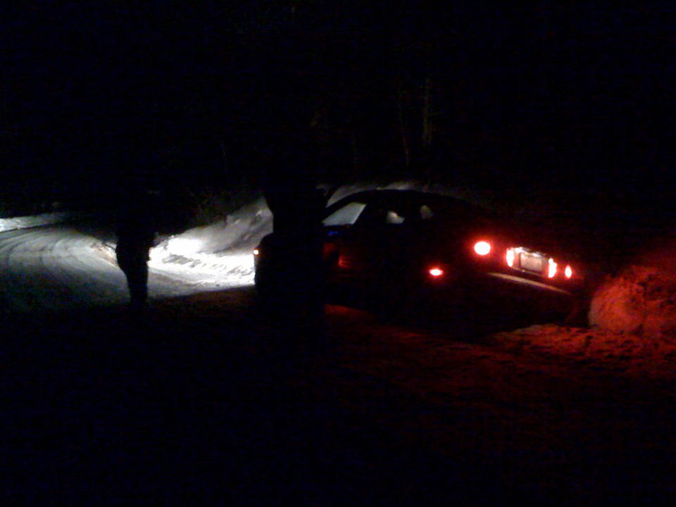 Our car is safely nestled in a ditch.