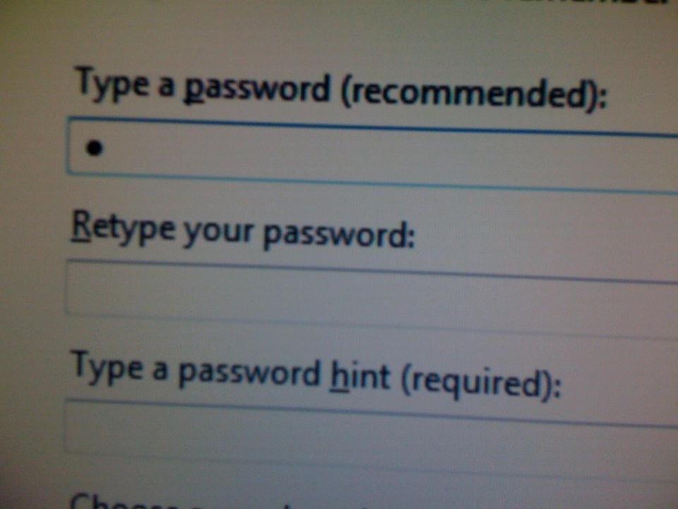 Password: not required. Password hint: required.