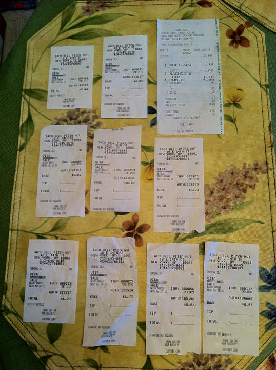 Taco Bell receipts: 2/11 - 3/19.