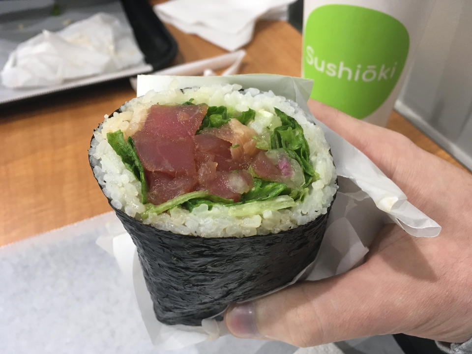 This half sushi roll is the size of my fist.