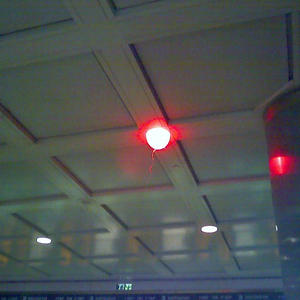 One in a million shot of the night: Balloon stuck in a recessed light fixture.